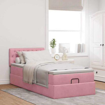 Ottoman-Bett mit Matratze & LEDs Rosa 100x200 cm Samt