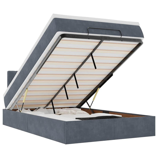 Ottomane Bett mit Matratze & LEDs Dunkelgrau 120x190 cm Samt