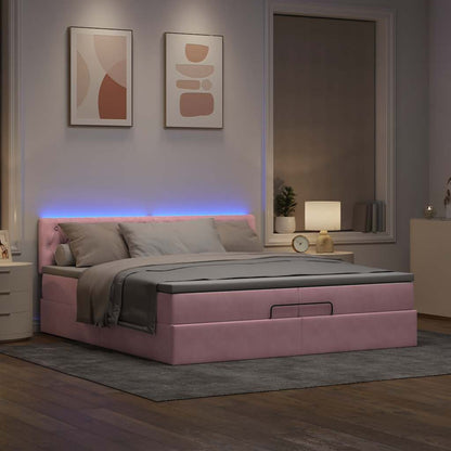 Ottoman-Bett mit Matratzen & LEDs Rosa 200x200 cm Samt