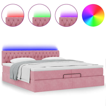 Ottoman-Bett mit Matratzen & LEDs Rosa 200x200 cm Samt
