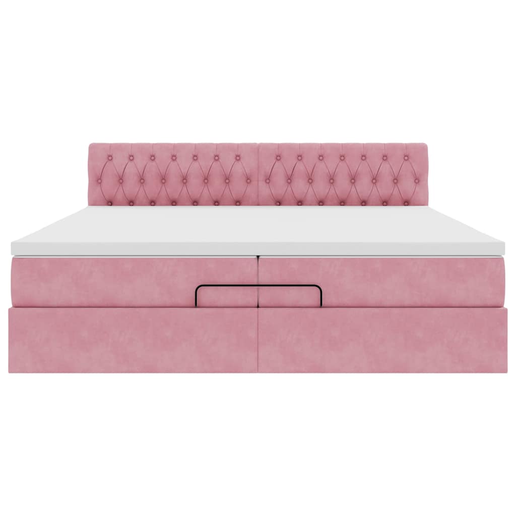 Ottoman-Bett mit Matratzen & LEDs Rosa 200x200 cm Samt