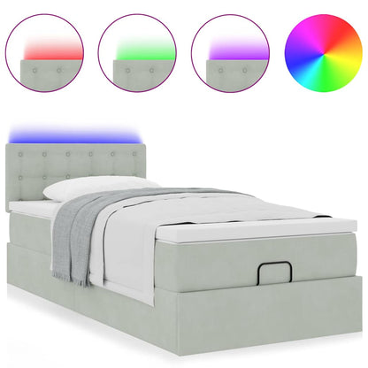 Ottoman-Bett mit Matratze & LEDs Hellgrau 90x190 cm Samt