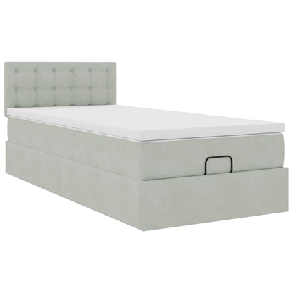 Ottoman-Bett mit Matratze & LEDs Hellgrau 90x190 cm Samt