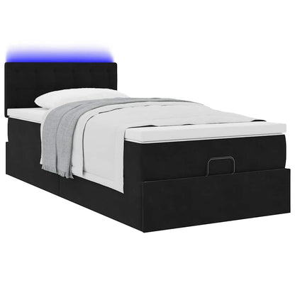 Ottoman-Bett mit Matratze & LEDs Schwarz 90x190 cm Samt