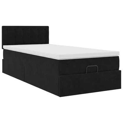 Ottoman-Bett mit Matratze & LEDs Schwarz 90x190 cm Samt