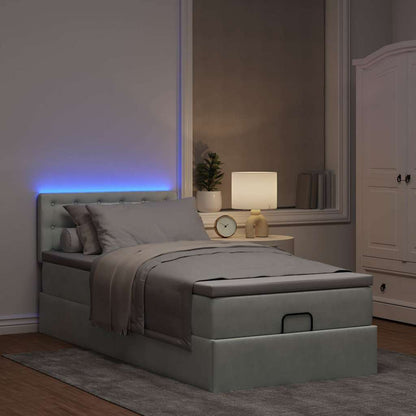 Ottoman-Bett mit Matratze & LEDs Hellgrau 100x200 cm Samt