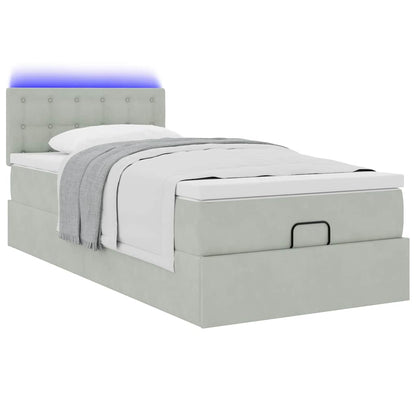Ottoman-Bett mit Matratze & LEDs Hellgrau 100x200 cm Samt