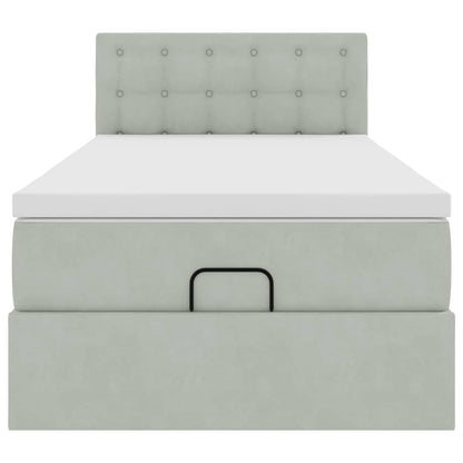 Ottoman-Bett mit Matratze & LEDs Hellgrau 100x200 cm Samt