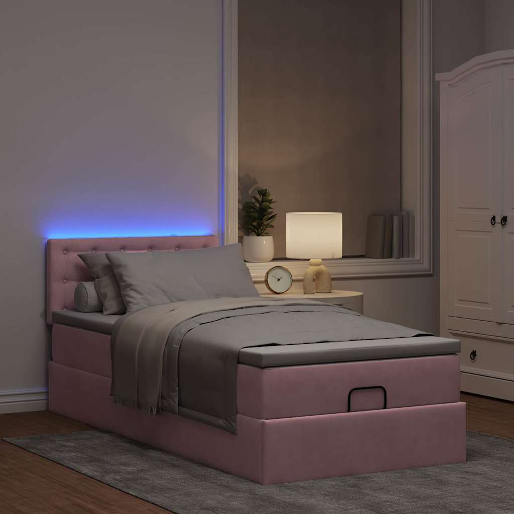 Ottoman-Bett mit Matratze & LEDs Rosa 100x200 cm Samt