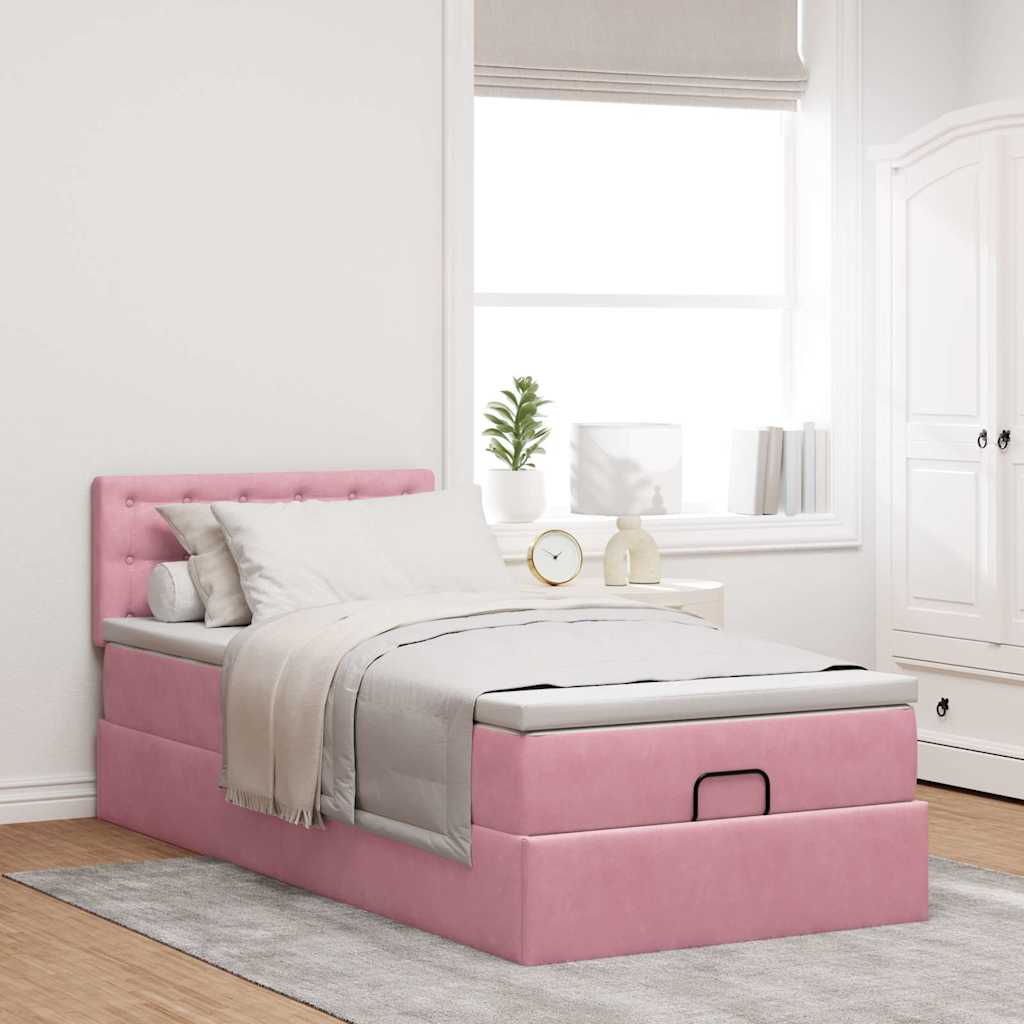 Ottoman-Bett mit Matratze & LEDs Rosa 100x200 cm Samt
