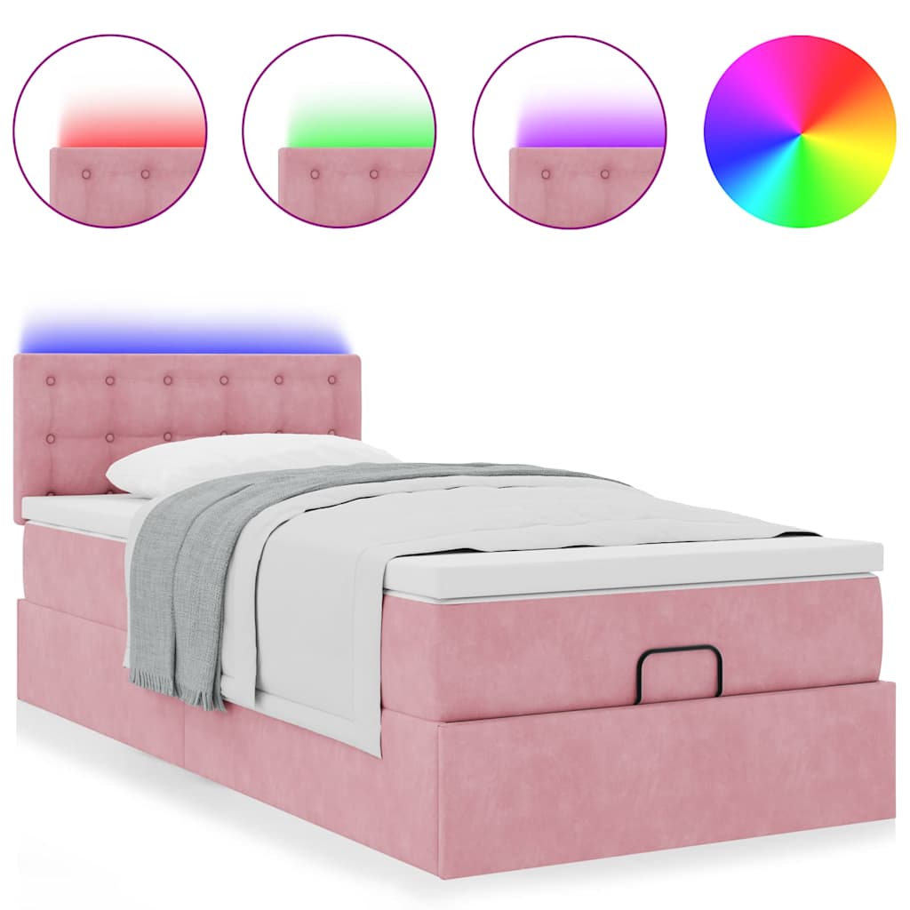 Ottoman-Bett mit Matratze & LEDs Rosa 100x200 cm Samt