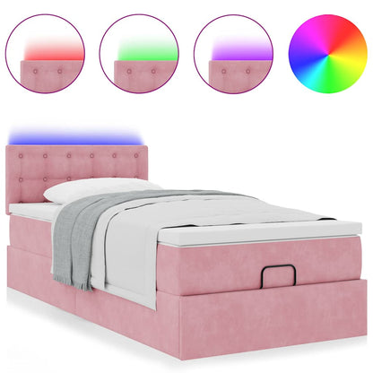 Ottoman-Bett mit Matratze & LEDs Rosa 100x200 cm Samt