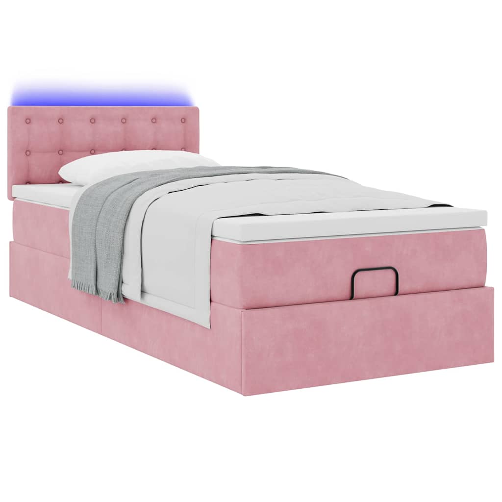 Ottoman-Bett mit Matratze & LEDs Rosa 100x200 cm Samt