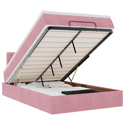 Ottomane Bett mit Matratze & LEDs Rosa 120x190 cm Samt