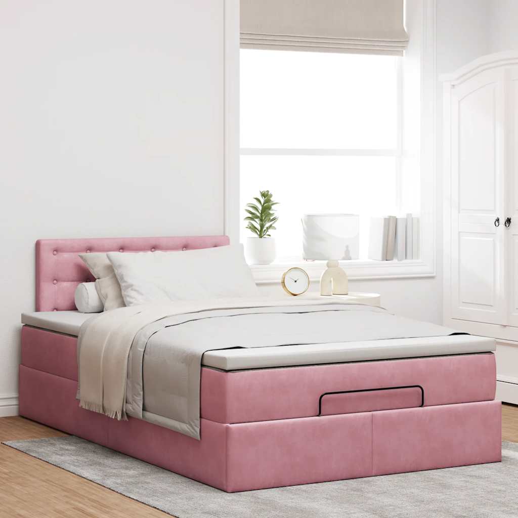 Ottomane Bett mit Matratze & LEDs Rosa 120x190 cm Samt