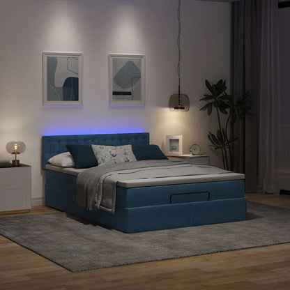 Ottoman-Bett mit Matratze & LEDs Dunkelblau 140x200 cm Samt