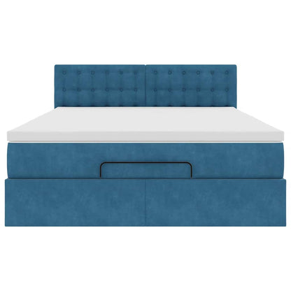Ottoman-Bett mit Matratze & LEDs Dunkelblau 140x200 cm Samt