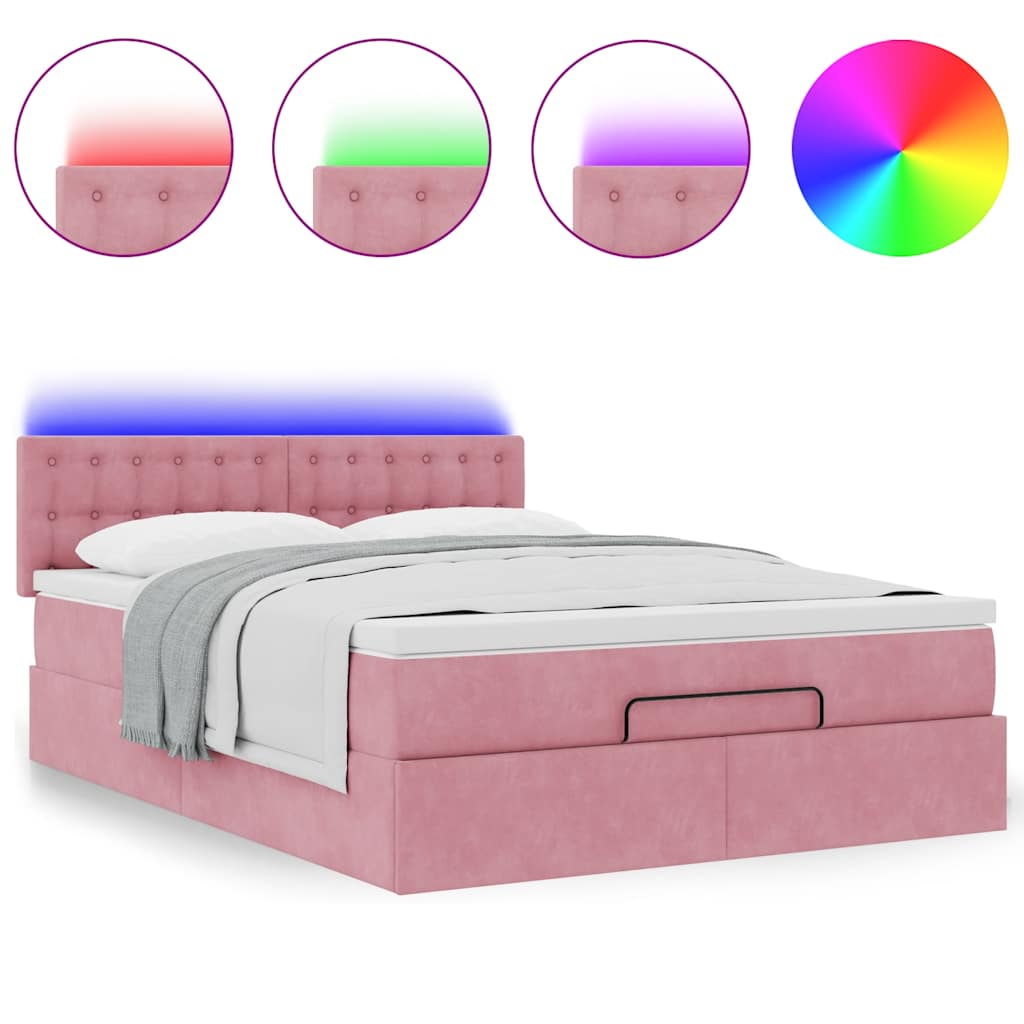 Ottoman-Bett mit Matratze & LEDs Rosa 140x200 cm Samt