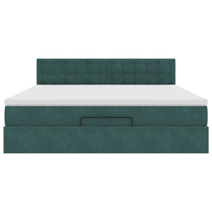 Ottoman-Bett mit Matratze & LEDs Dunkelgrün 160x200 cm Samt