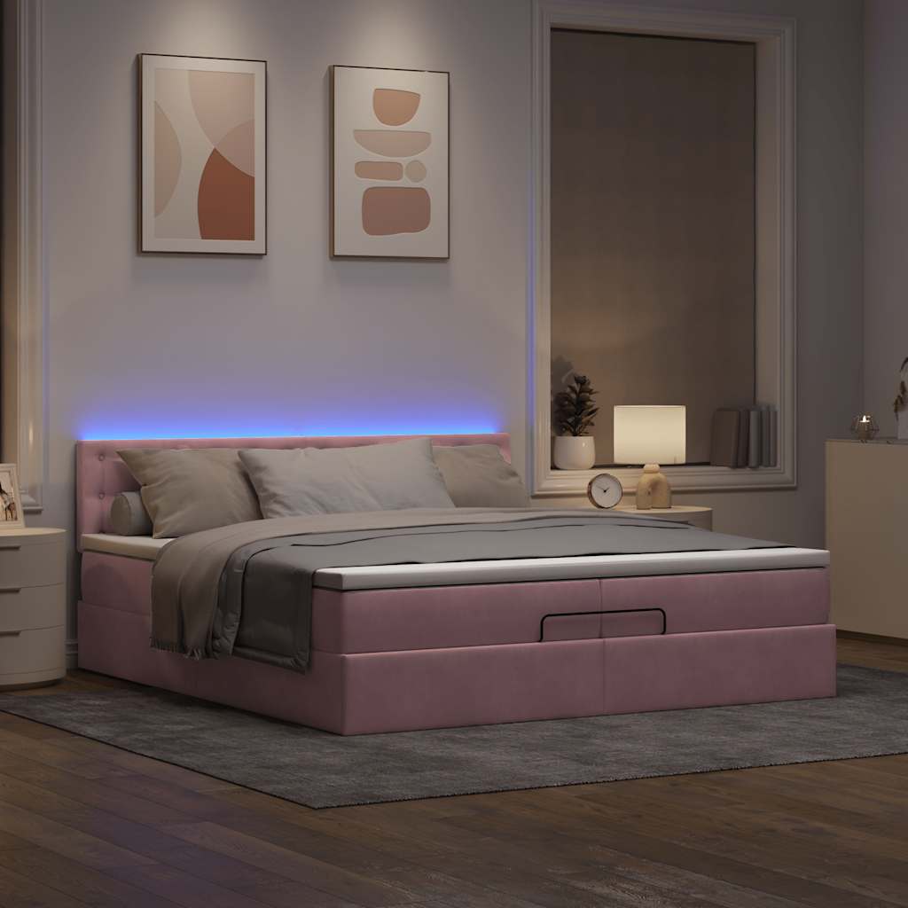 Ottoman-Bett mit Matratzen & LEDs Rosa 200x200 cm Samt