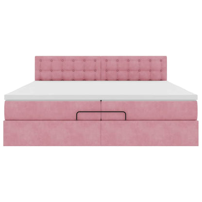 Ottoman-Bett mit Matratzen & LEDs Rosa 200x200 cm Samt