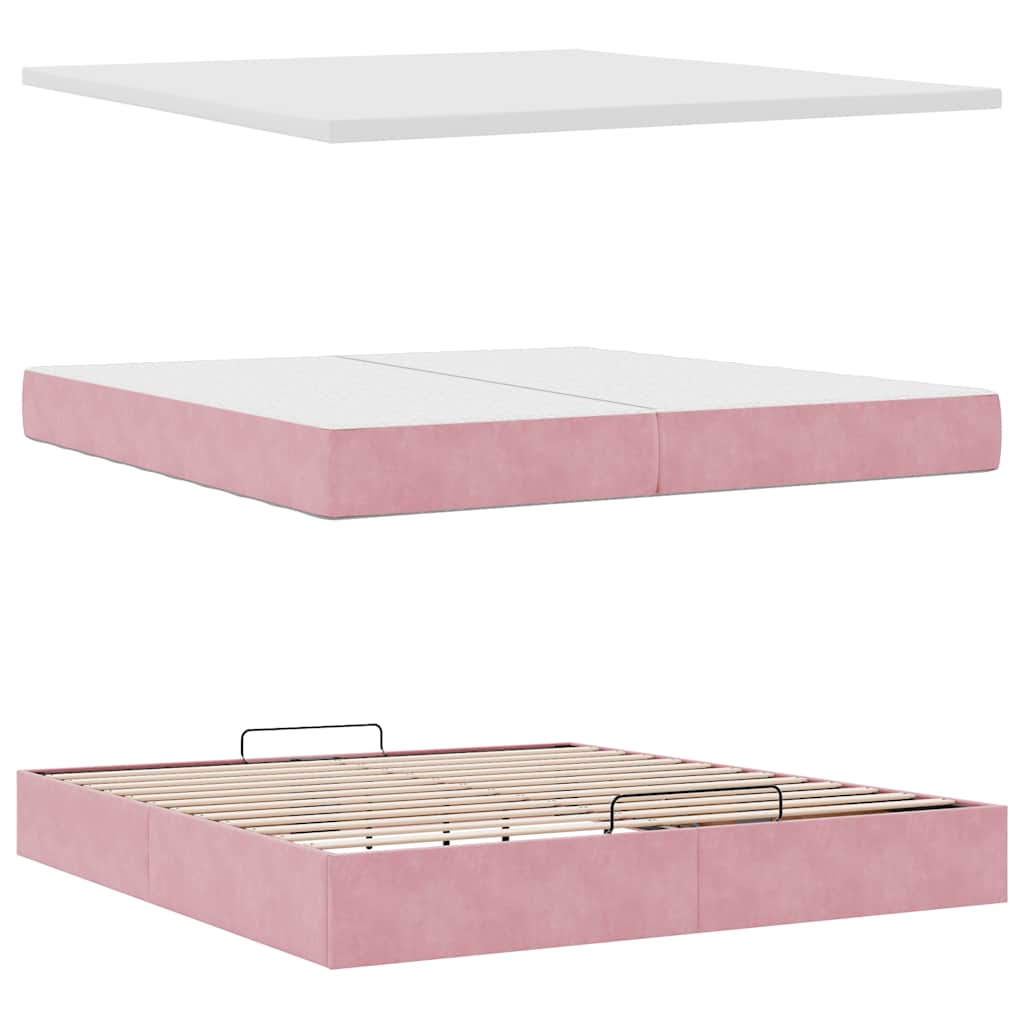 Ottoman-Bett mit Matratzen & LEDs Rosa 200x200 cm Samt