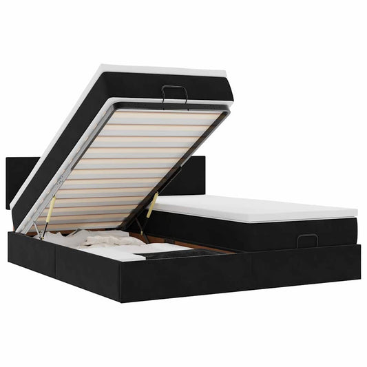 Ottoman-Bett mit Matratzen & LEDs Schwarz 180x200 cm Samt