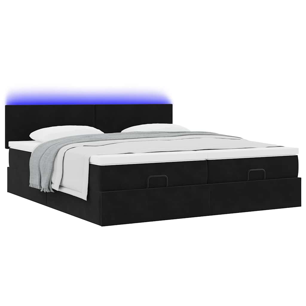 Ottoman-Bett mit Matratzen & LEDs Schwarz 180x200 cm Samt