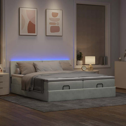 Ottoman-Bett mit Matratzen & LEDs Hellgrau 200x200 cm Samt