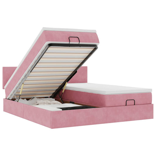 Ottoman-Bett mit Matratzen & LEDs Rosa 200x200 cm Samt