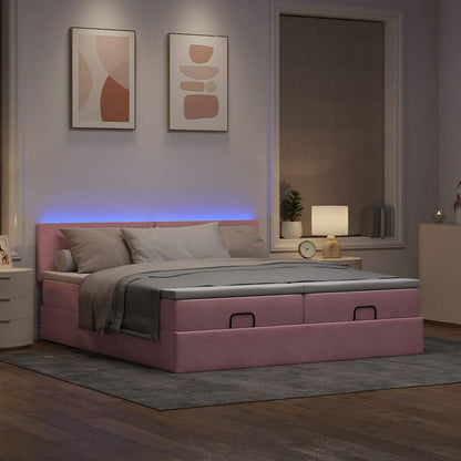 Ottoman-Bett mit Matratzen & LEDs Rosa 200x200 cm Samt