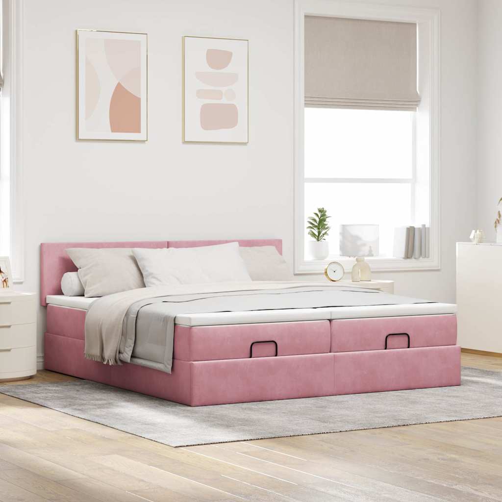 Ottoman-Bett mit Matratzen & LEDs Rosa 200x200 cm Samt