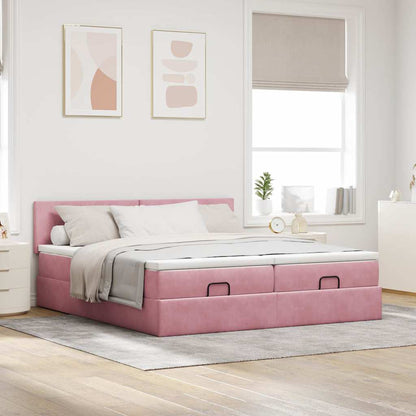 Ottoman-Bett mit Matratzen & LEDs Rosa 200x200 cm Samt