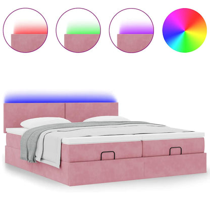 Ottoman-Bett mit Matratzen & LEDs Rosa 200x200 cm Samt