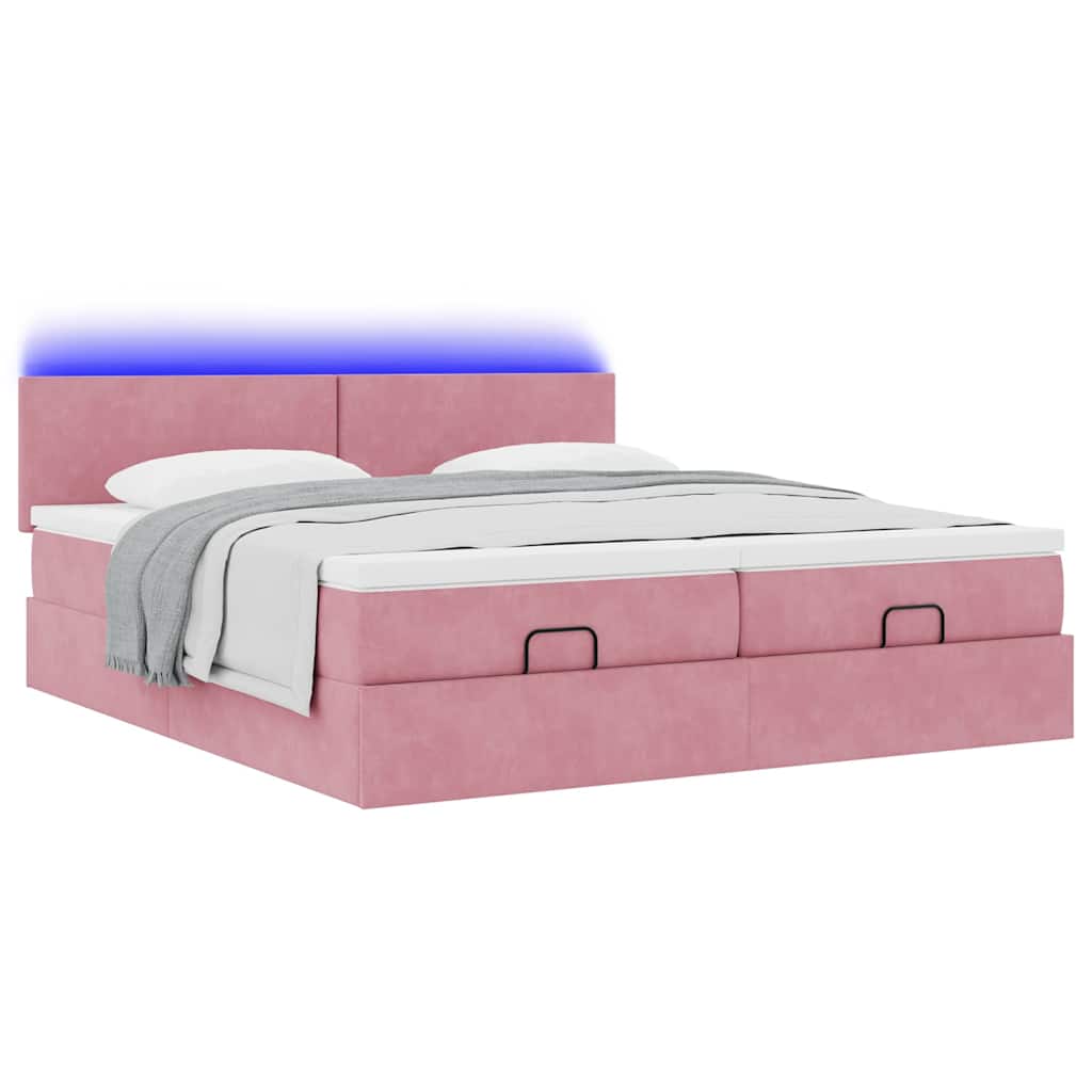 Ottoman-Bett mit Matratzen & LEDs Rosa 200x200 cm Samt