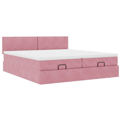 Ottoman-Bett mit Matratzen & LEDs Rosa 200x200 cm Samt