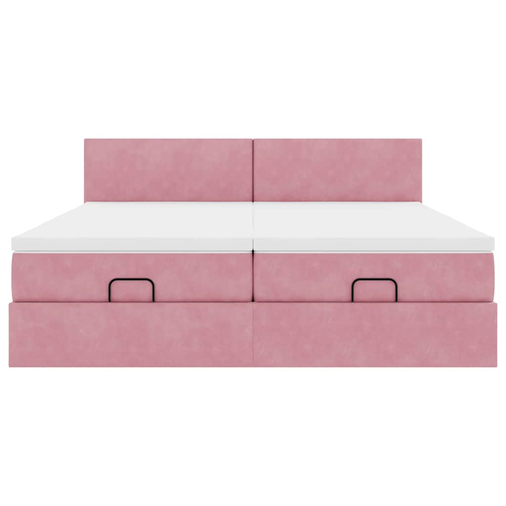 Ottoman-Bett mit Matratzen & LEDs Rosa 200x200 cm Samt