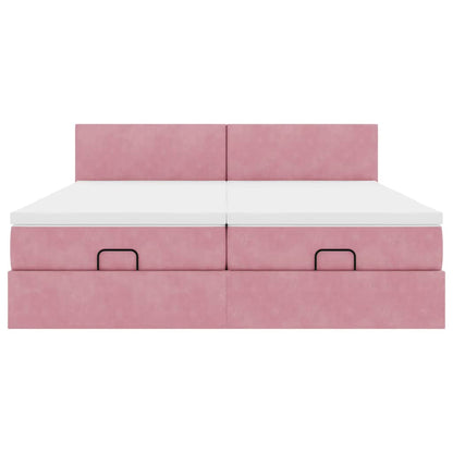 Ottoman-Bett mit Matratzen & LEDs Rosa 200x200 cm Samt