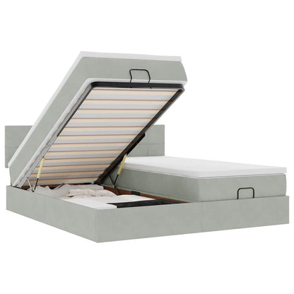 Ottoman-Bett mit Matratzen & LEDs Hellgrau 200x200 cm Samt