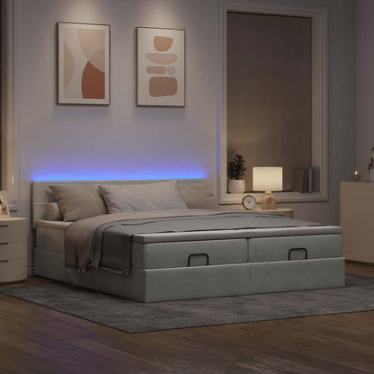 Ottoman-Bett mit Matratzen & LEDs Hellgrau 200x200 cm Samt
