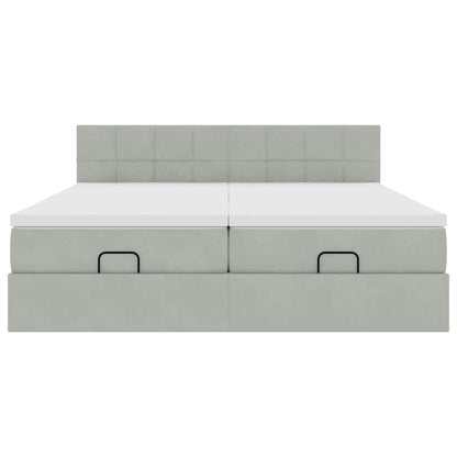 Ottoman-Bett mit Matratzen & LEDs Hellgrau 200x200 cm Samt