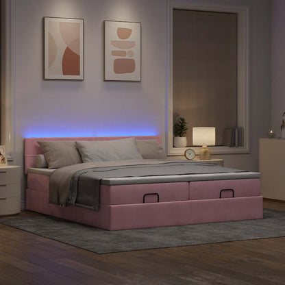 Ottoman-Bett mit Matratzen & LEDs Rosa 200x200 cm Samt