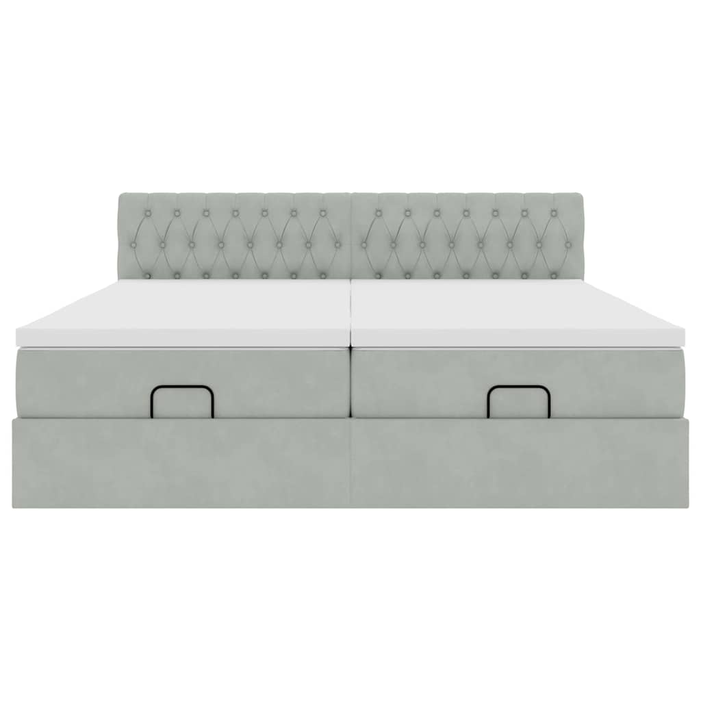 Ottoman-Bett mit Matratzen & LEDs Hellgrau 200x200 cm Samt