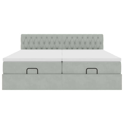 Ottoman-Bett mit Matratzen & LEDs Hellgrau 200x200 cm Samt