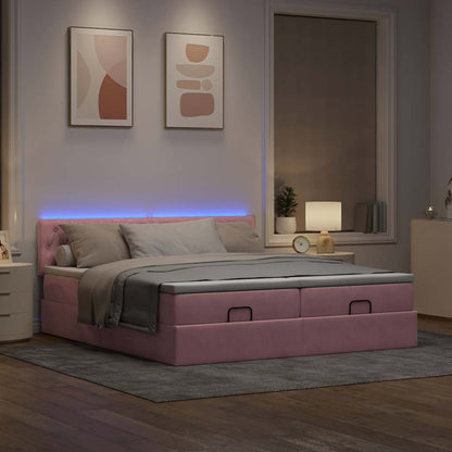 Ottoman-Bett mit Matratzen & LEDs Rosa 200x200 cm Samt