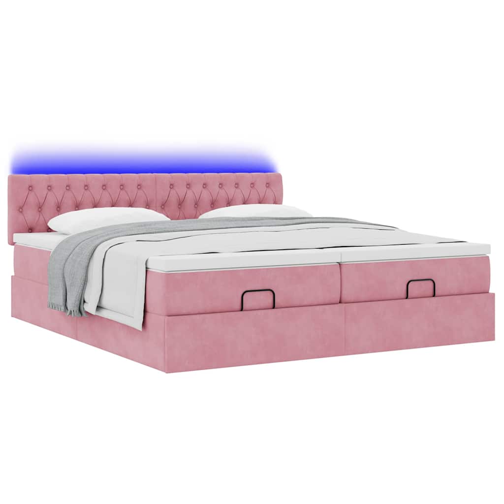 Ottoman-Bett mit Matratzen & LEDs Rosa 200x200 cm Samt
