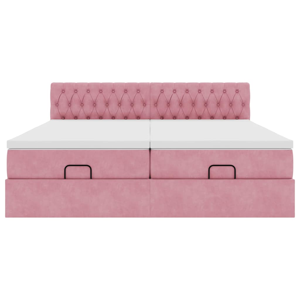 Ottoman-Bett mit Matratzen & LEDs Rosa 200x200 cm Samt