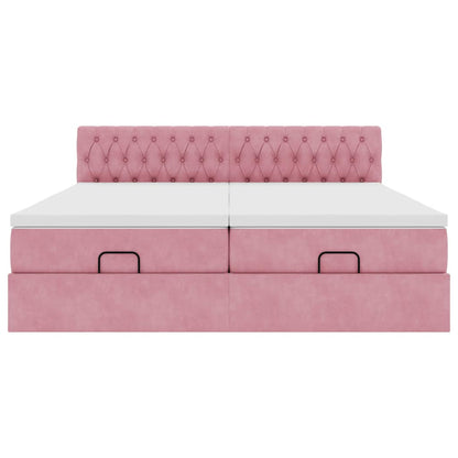 Ottoman-Bett mit Matratzen & LEDs Rosa 200x200 cm Samt