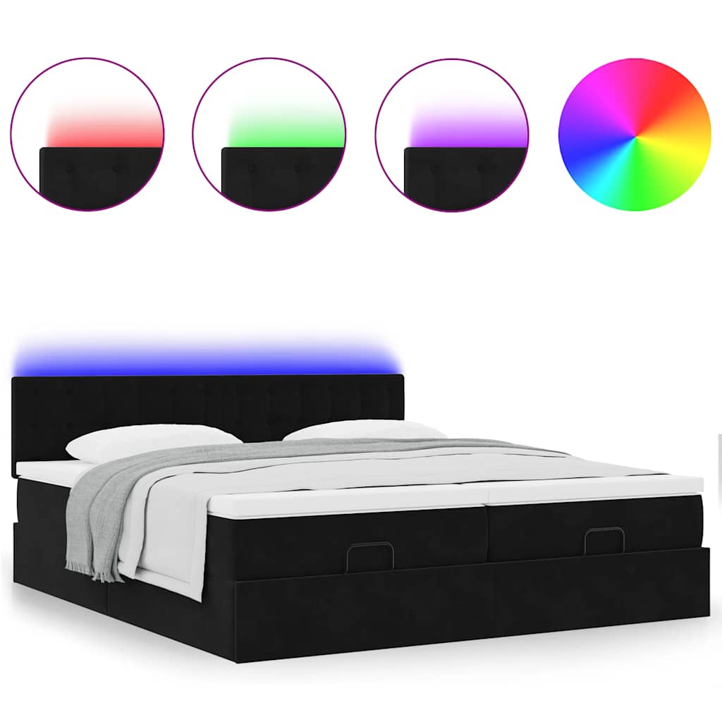 Ottoman-Bett mit Matratzen & LEDs Schwarz 180x200 cm Samt