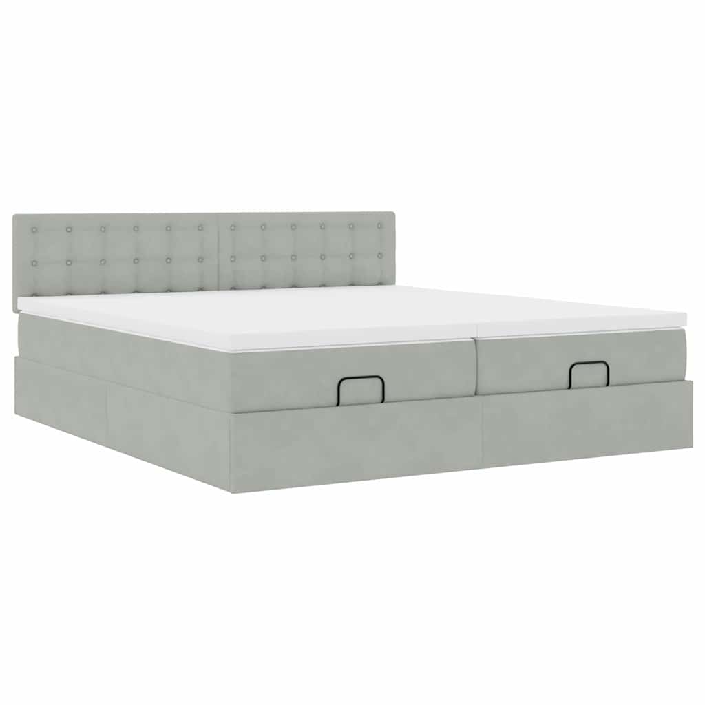 Ottoman-Bett mit Matratzen & LEDs Hellgrau 200x200 cm Samt
